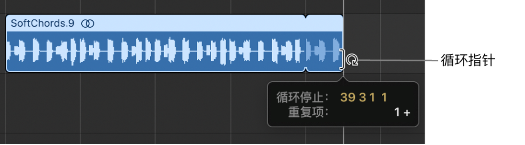 图。在轨道区域中循环片段。“帮助”标记会显示片段长度和重复的数量。