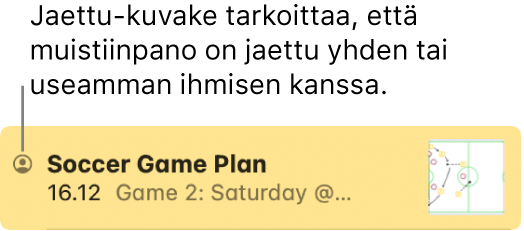 Muistiinpano, joka on jaettu muiden kanssa. Muistiinpanon nimen vasemmalla puolella on Jaettu-kuvake.