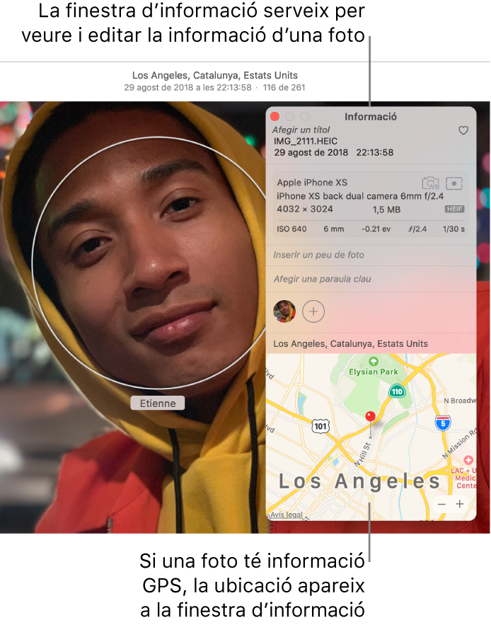 La finestra Informació d’una foto.