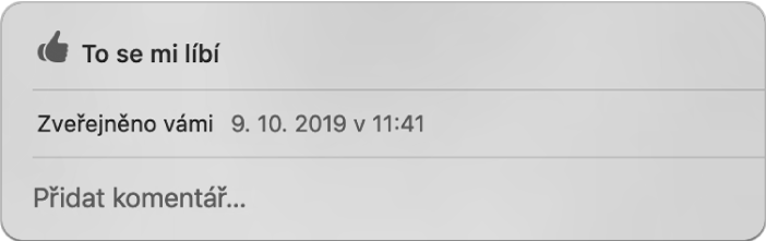Okno s hodnocením Líbí se mi a volbami komentářů ke sdílené fotografii