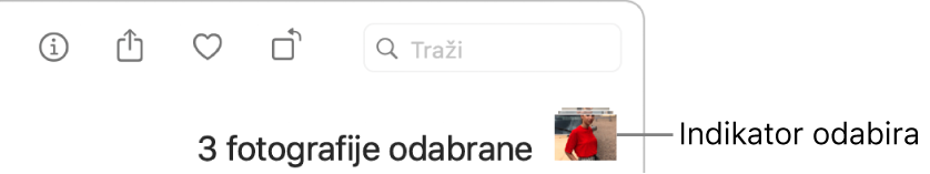 Indikator odabira koji pokazuje da su odabrane tri fotografije.