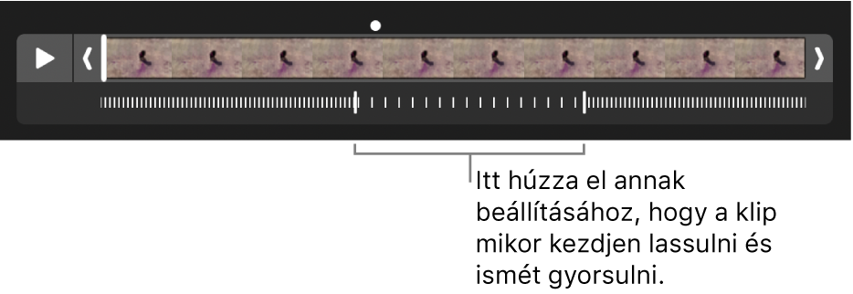 Egy lassított videoklip fogókkal, amelyek elhúzásával beállíthatja, hogy hol lassuljon le és gyorsuljon fel a videó.