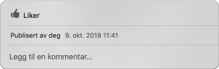 Et vindu som viser liker- og kommenter-valgene for et delt bilde.