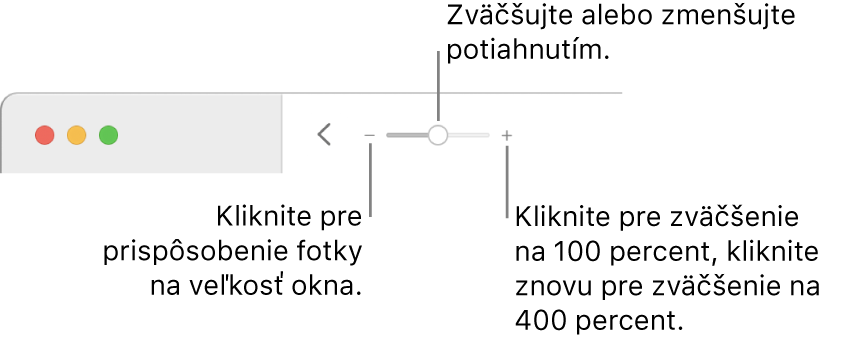 Panel s nástrojmi, v ktorom sa zobrazuje ovládanie zväčšenia.