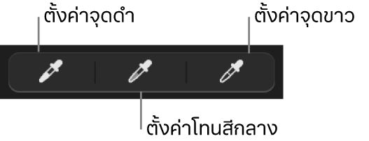 หลอดดูดสีสามหลอดที่ใช้เพื่อตั้งจุดดำ โทนสีกลาง และจุดขาวของรูปภาพ