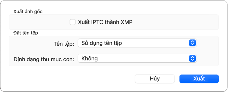 Một hộp thoại đang hiển thị tùy chọn xuất tệp ảnh ở định dạng ban đầu.