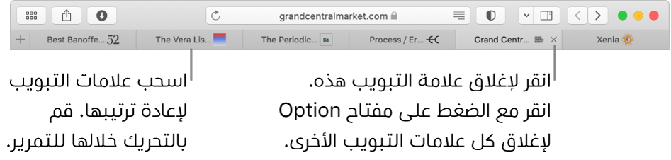 نافذة Safari وبها علامات تبويب.
