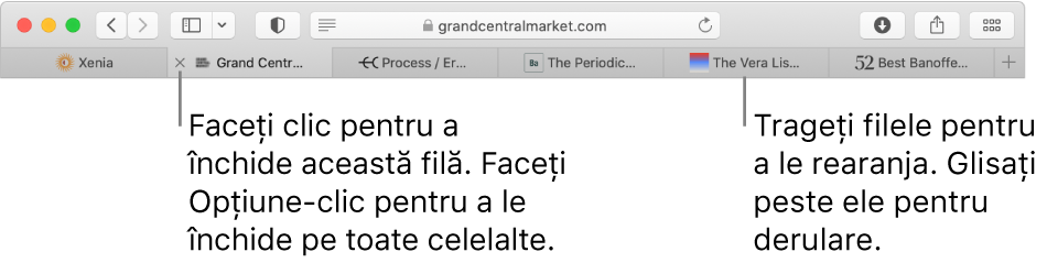 Fereastră Safari cu file.