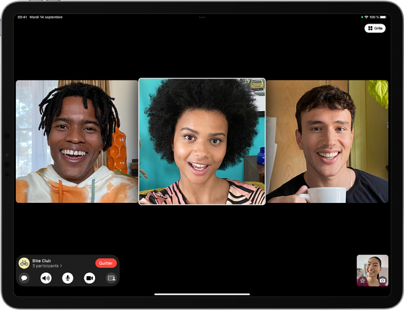 Un appel FaceTime en groupe dans l’app FaceTime.