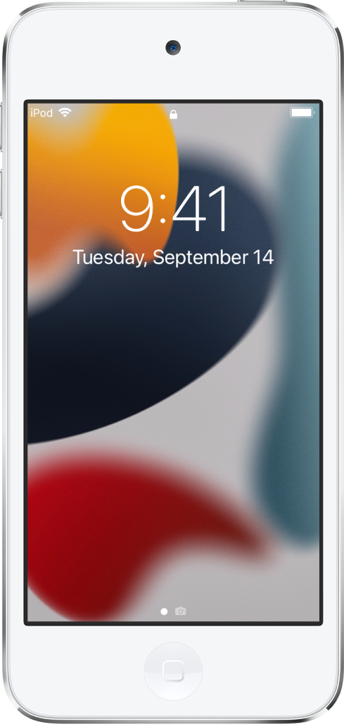 Pantalla bloqueada del iPod touch con la fecha y hora.