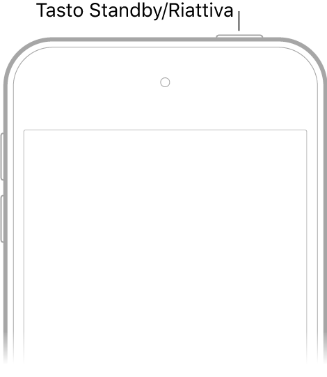 La parte frontale di iPod touch con il tasto Standby/Riattiva.