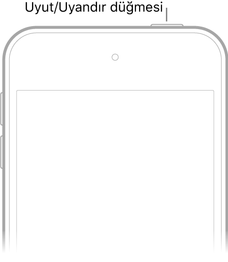 Sağ üst kenarda Uyut/Uyandır düğmesi olan iPod touch’ın önü.
