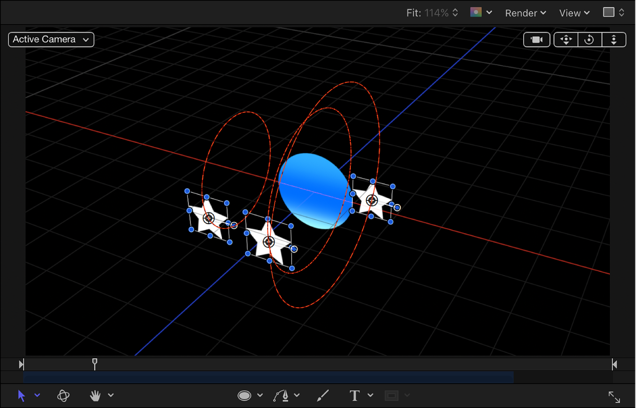 Canvas showing Orbit Around behavior when both Y and Z axes are enabled