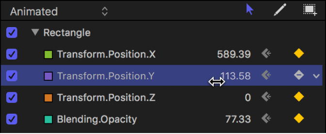 Keyframe Editor showing parameter value slider