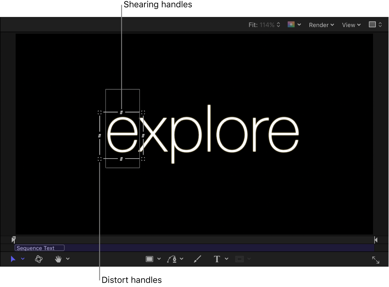 Canvas showing onscreen controls for sequence text behavior