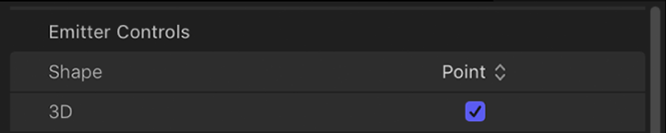 Emitter Inspector showing 3D checkbox