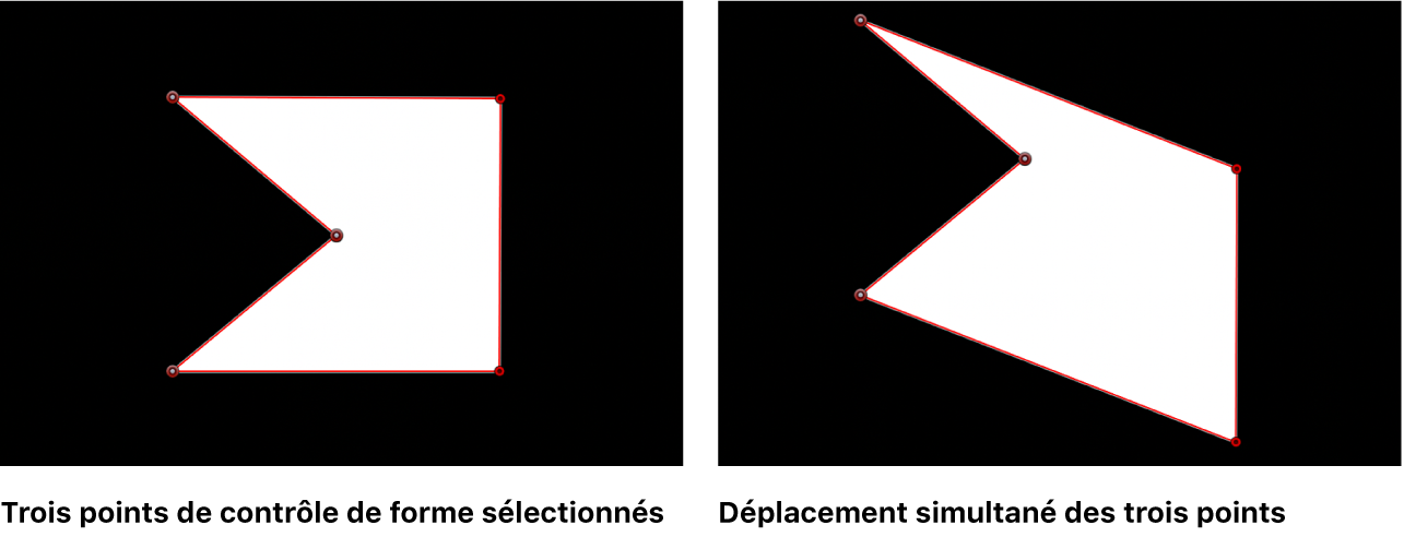 Canevas affichant plusieurs points de contrôle sélectionnés et déplacés ensemble