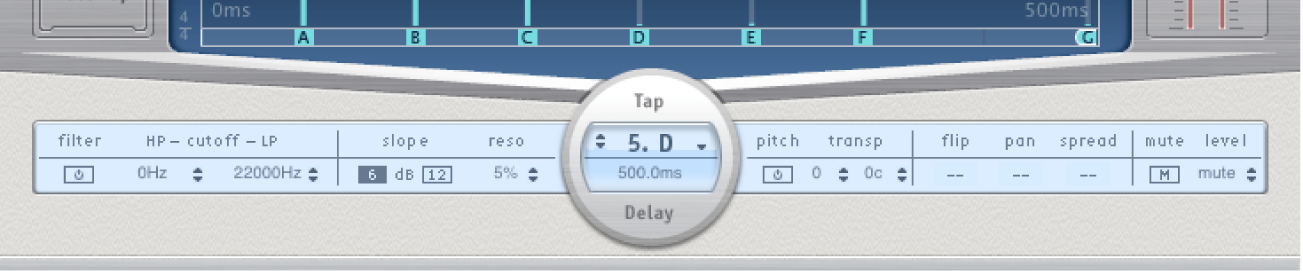 The Delay Designer Tap parameter bar.