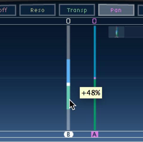 Écran Tap de Delay Designer avec une modification de champ stéréo.