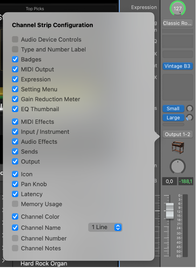 Figure. Channel Strip Configuration menu.