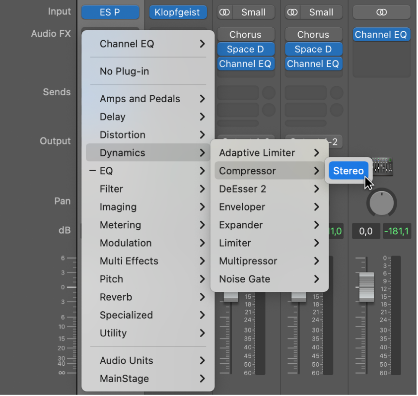 Figure. Audio Effect plug-in menu.