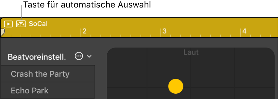 Abbildung. Taste für die automatische Auswahl im Drummer-Editor
