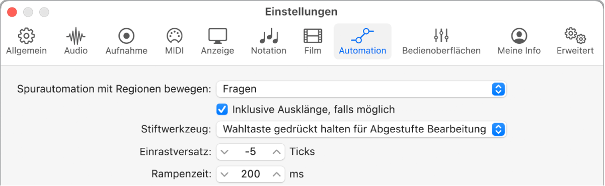 Abbildung. Einstellungen „Automation“