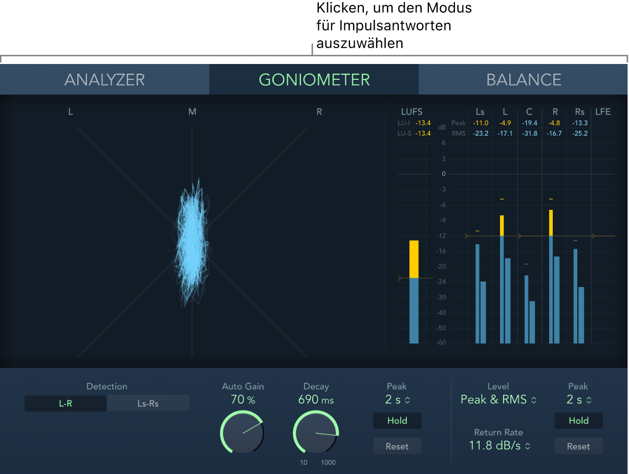 Abbildung. Surround MultiMeter-Fenster mit Goniometer