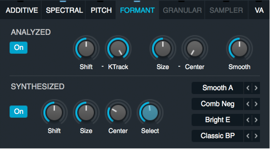 Figure. Formant filter parameters.