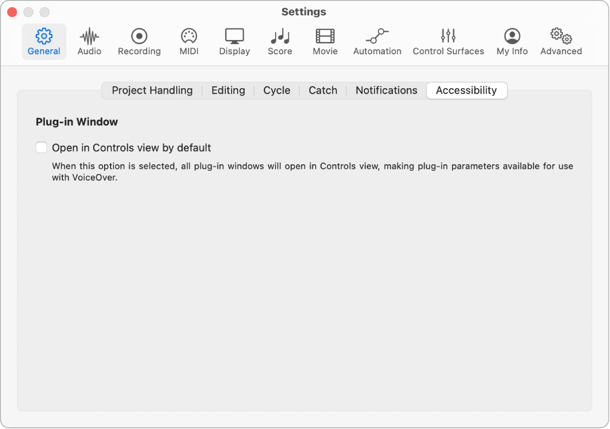 Figure. General Accessibility settings.