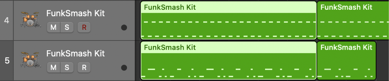 Figure. Multiple selected regions merged per track.