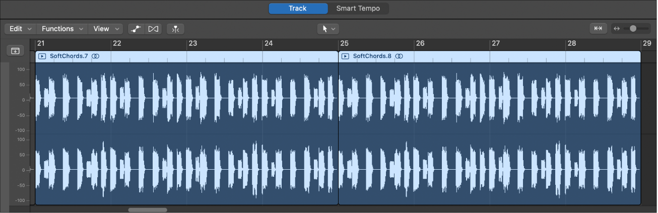 Figure. The Audio Track Editor with an audio region.