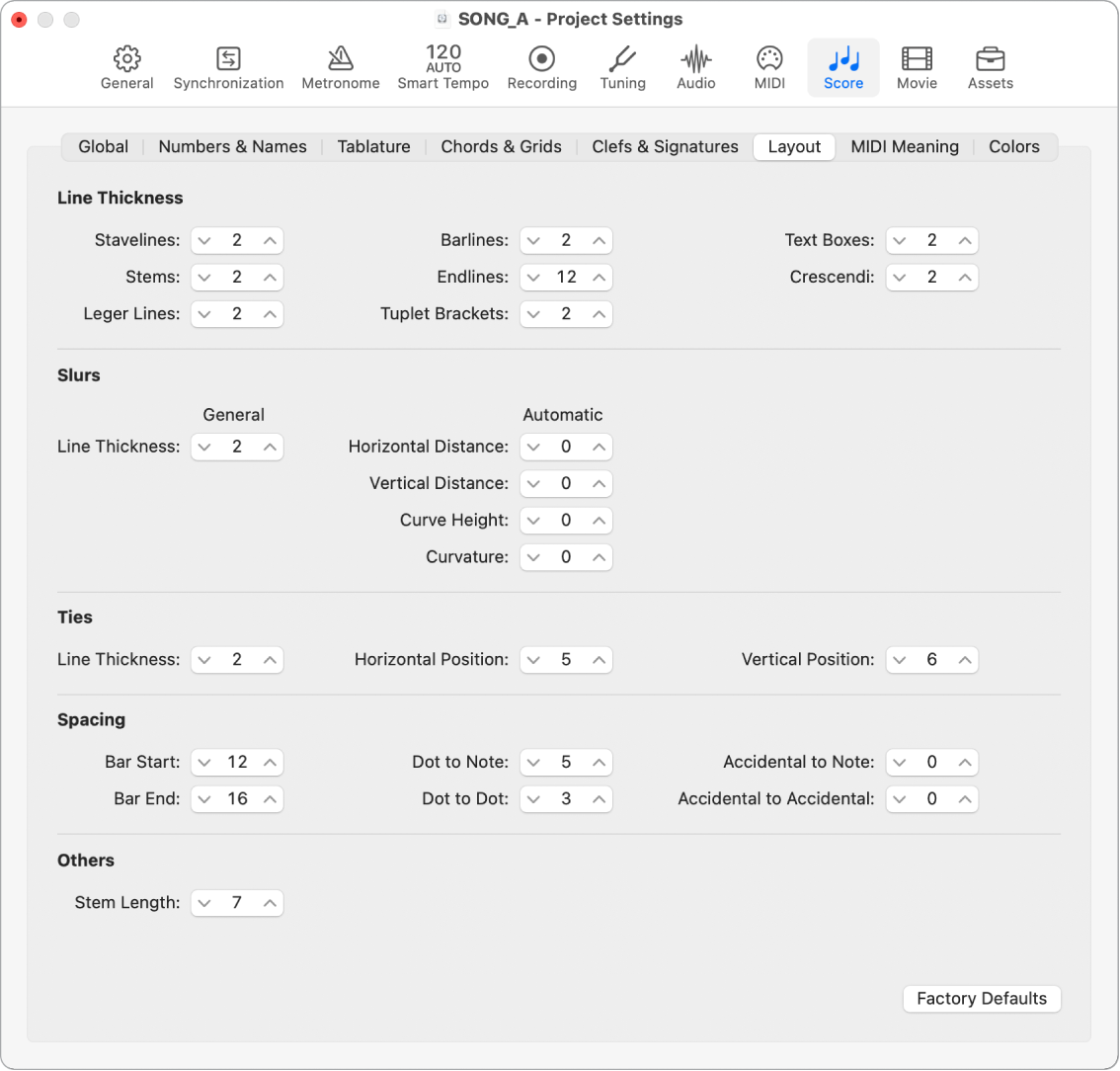 Figure. Layout project settings.