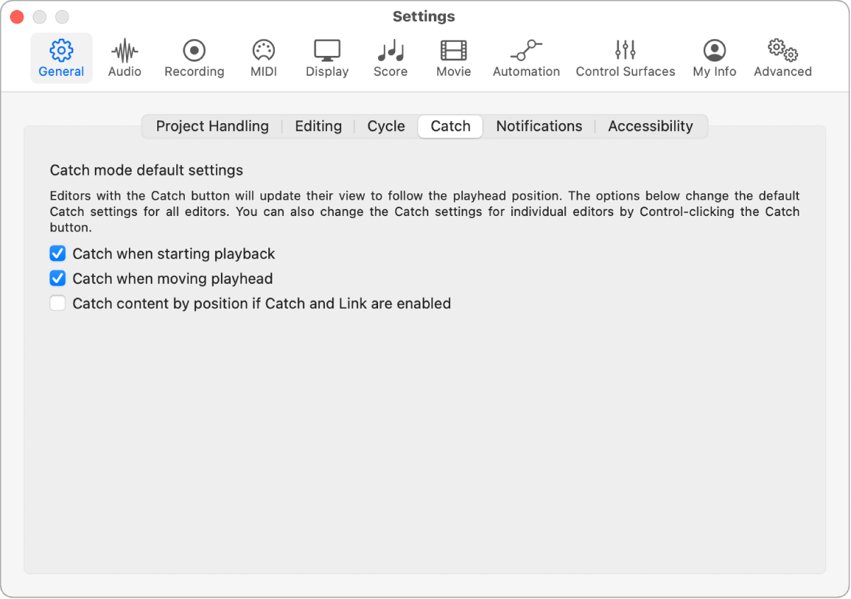 Figure. General Catch settings.