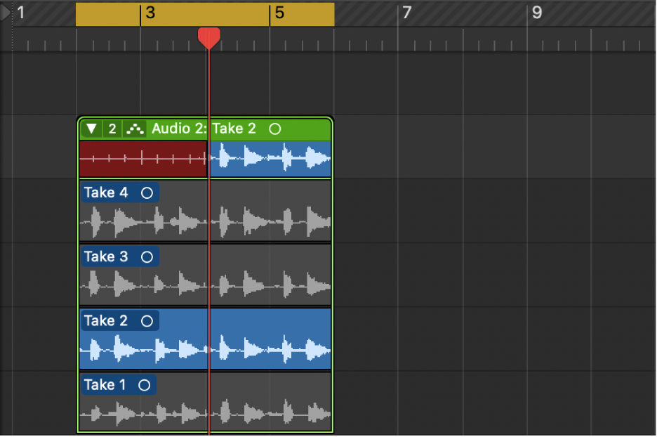 Figure. Showing audio recordings in a take folder.