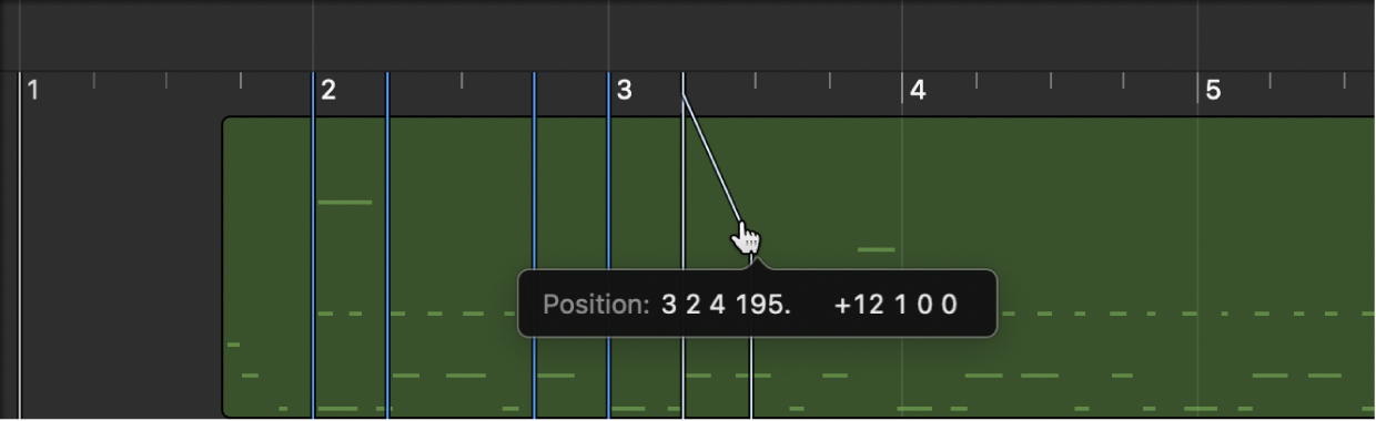 Figure. Beat Mapping track showing line being dragged from ruler to chosen note.