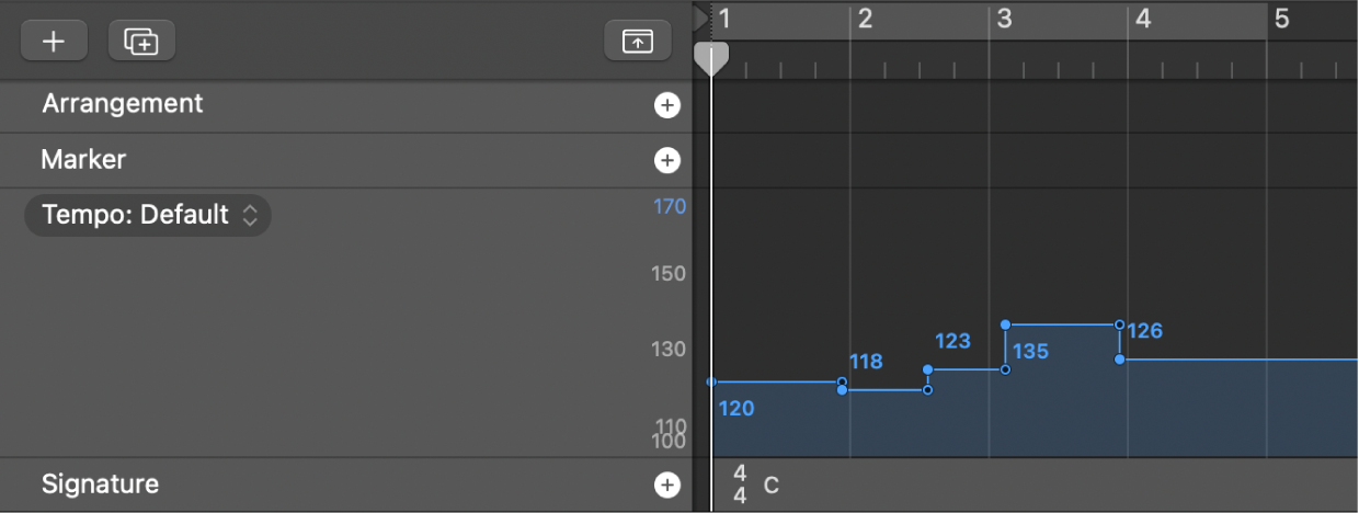 Figure. Tempo track in Global Tracks.