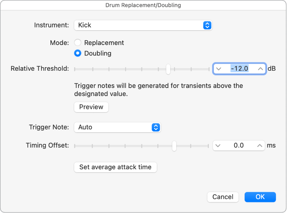 Figure. Drum Replacement/Doubling dialog.