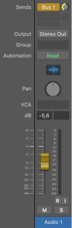 Figure. Channel Strip in Faders on Sends mode.