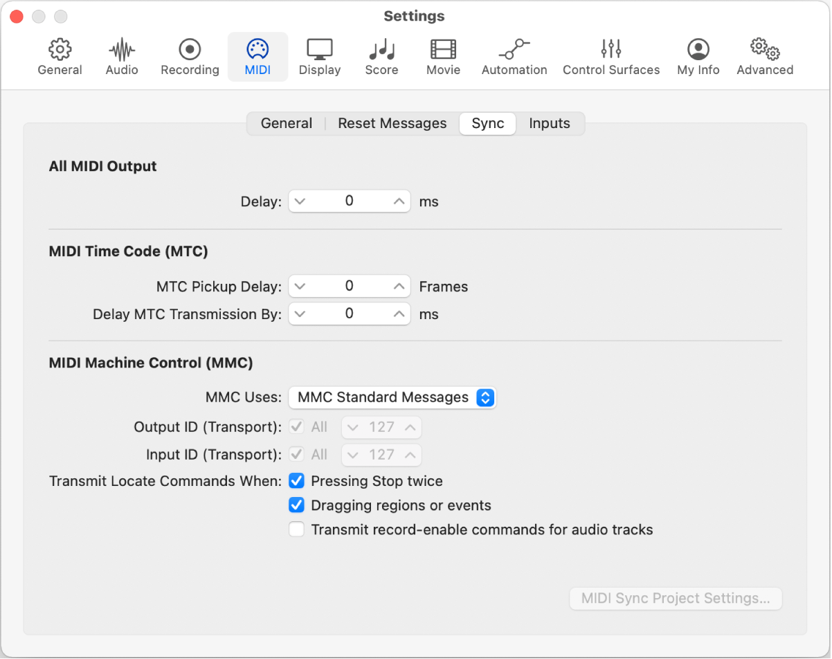 Figure. Sync settings.