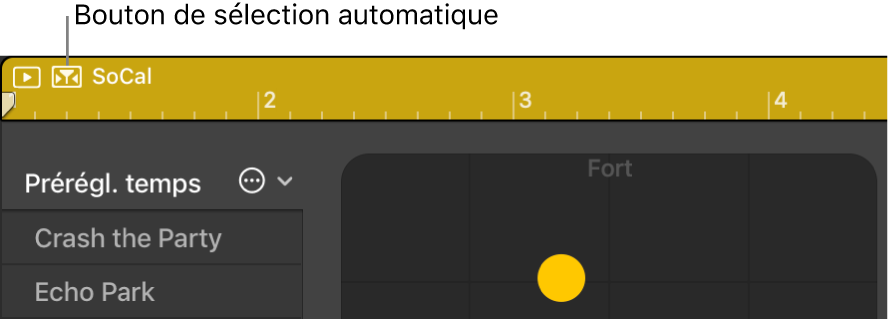 Figure. Bouton de sélection automatique dans l’éditeur de drummer.