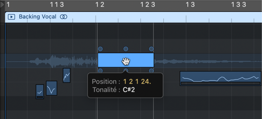 Figure. Glissement vertical d’une note dans l’éditeur de piste audio.