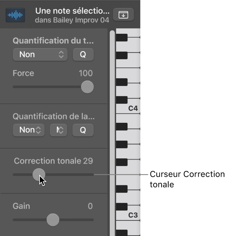 Figure. Curseur « Correction de tonalité ».