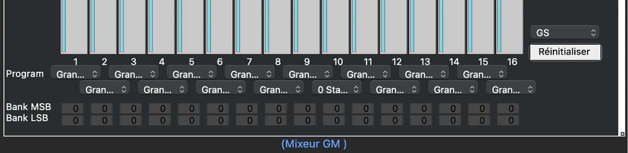 Figure. Affichage des valeurs MSB/LSB de la table de mixage GM.