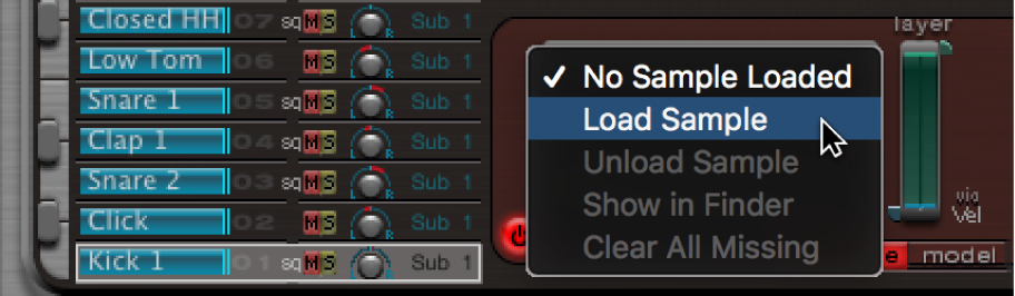 Figure. Menu local Sample Load.