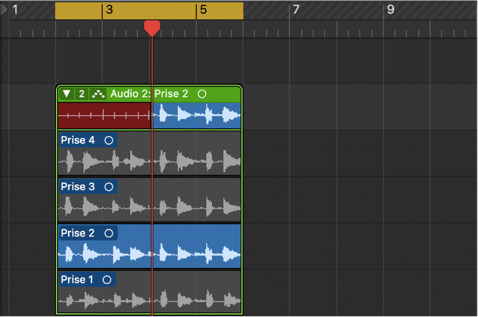 Figure. Enregistrements audio dans le dossier de prises.