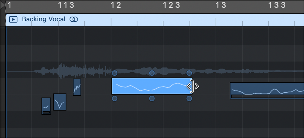 Figure. Glissement du bord droit d’une note dans l’éditeur de piste audio.