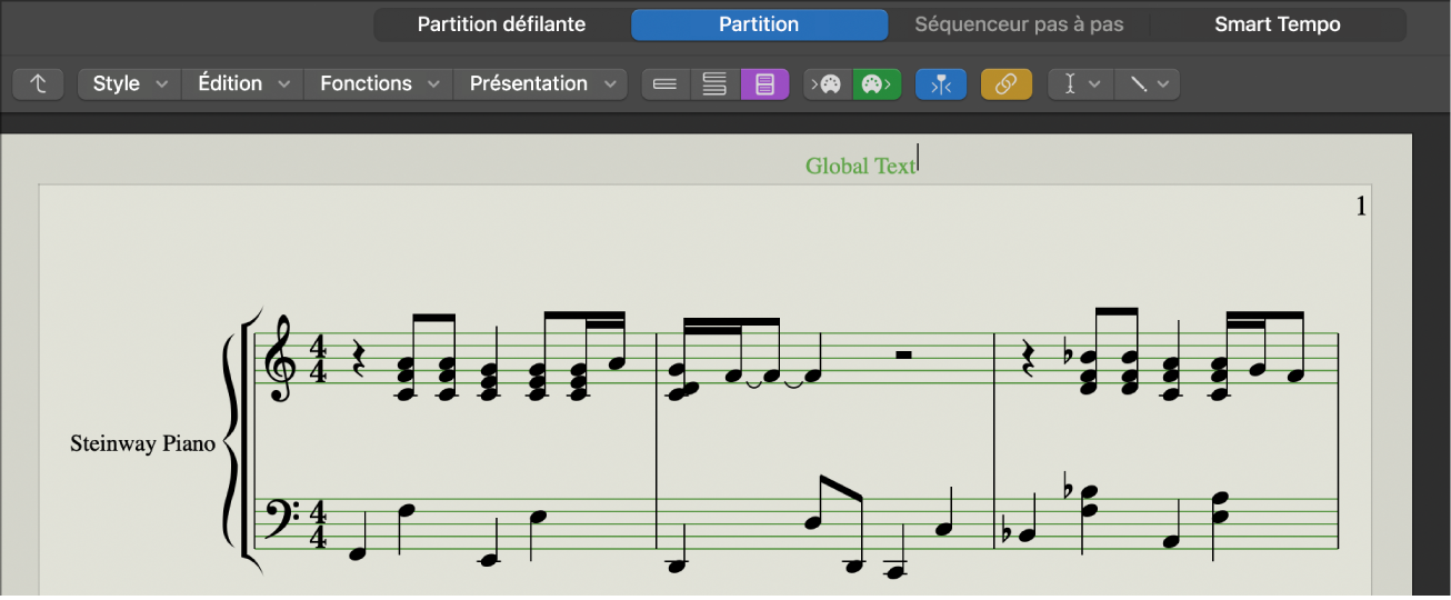 Figure. En tête de texte global dans l’éditeur de partition