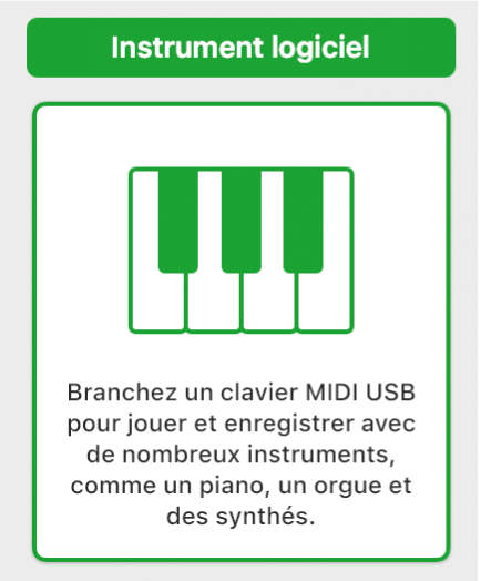 Figure. Sélection du bouton « Instrument logiciel et MIDI » dans la zone de dialogue Nouvelles pistes.