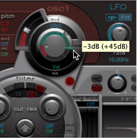 Figure. Vélocité de l’oscillateur 1 réglée sur zéro.